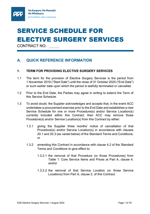 Elective Surgery SS thumbnail Cover image of the service schedule